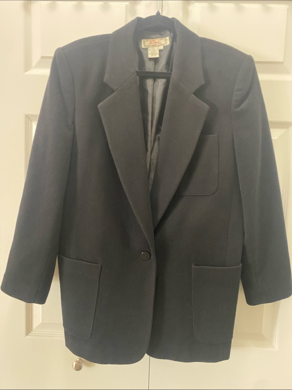 Vintage Lee David Ltd Wool Blend Blazer Coat Black Size M Single Button 80s 90s
